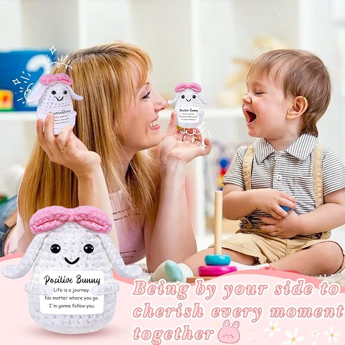 PARTY TONIGHT Cute Funny Positive Bunny Inspirational Gifts, Knitted Emotional Support Crochet Bunny Cute Positive Crochet Animals Creative Knitted Birthday Christmas Girls Gifts