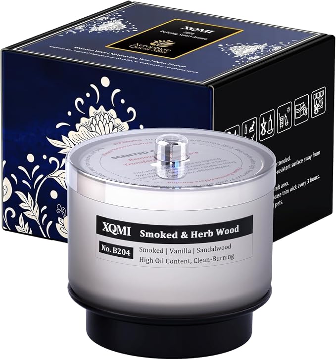 Smart Scented Candle Replaceable Refill with smart chip, Smoked & Herb Wood, 4.25oz Large Jar with up to 35 Hour Burn, Giftable