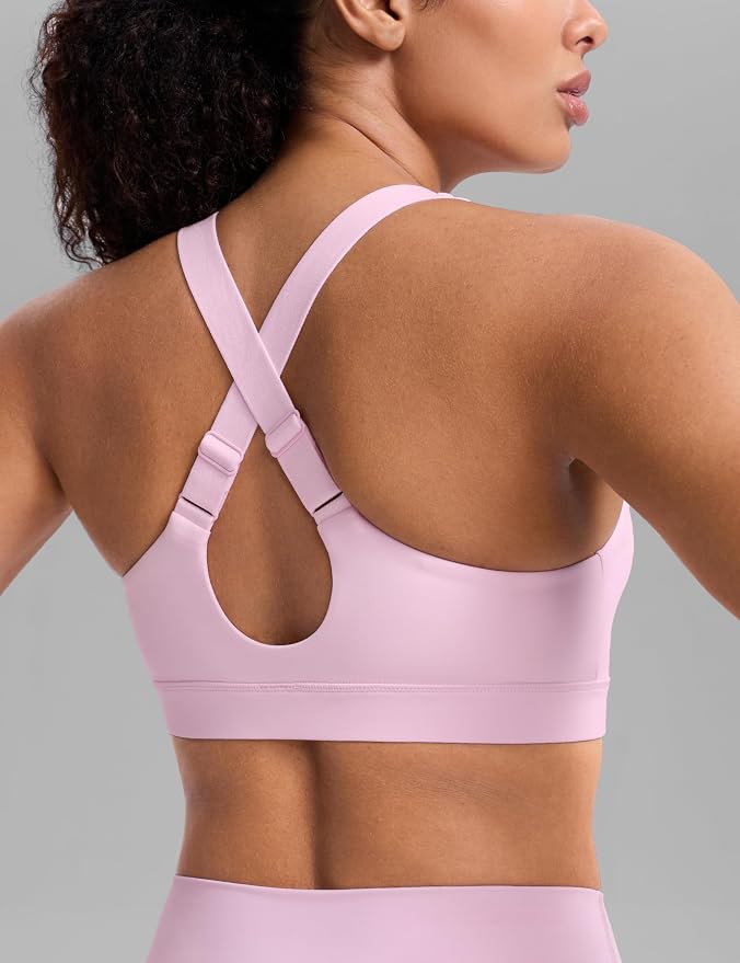 CRZ YOGA Butterbreeze Criss Cross Back Sports Bras for Women - V Neck Adjustable Straps Padded Workout Training Crop Top