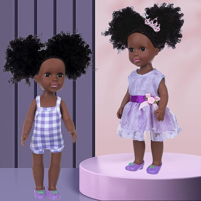 ZNTWEI 14.5 Inch Black Dolls and Black Baby Doll Clothes Accessories Including Unicorn Backpack Ipad Phone Glasses Shoes Camera Headband Hairpin