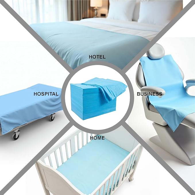 100 Pack 31" x 71" Disposable Non-Woven Massage Table Bed Covers - 2-Ply Waterproof Spa Sheets for Facial, Tattoo & Waxing. (blue 100pc)