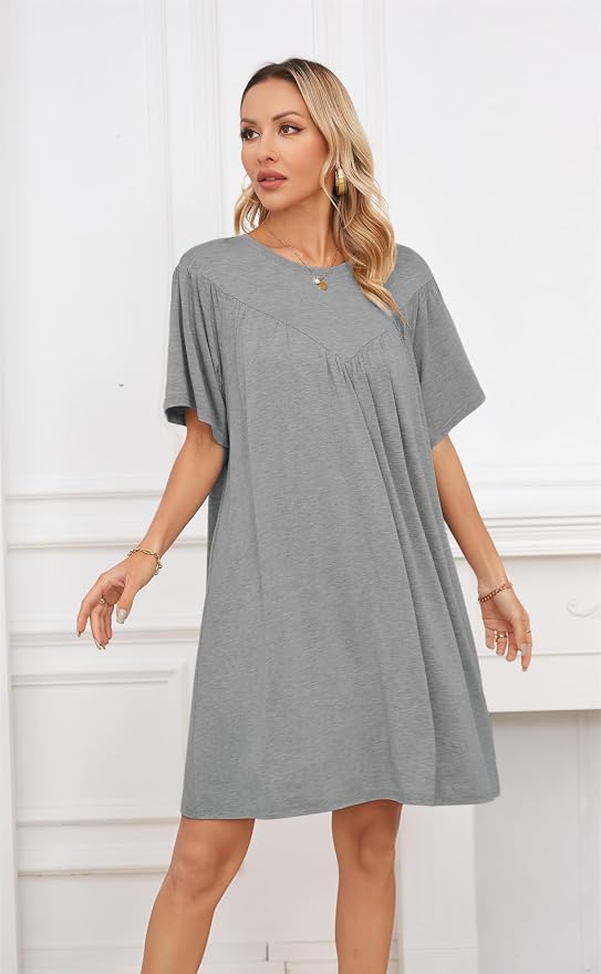 VintageClothing Nightgowns for Women Soft House Dresses Sleepshirts Short Sleeve Sleepwear Night Dress Moo Moo Nightgown