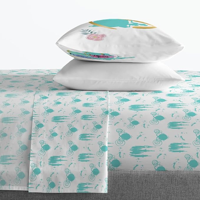 Jay Franco Kids Sheet Set with Fitted, Flat Sheets & Pillow Cover - Ultra-Soft Bedding with Pillowcase for Room Decor, Blue - Princess Cinderella, 4 Piece Full