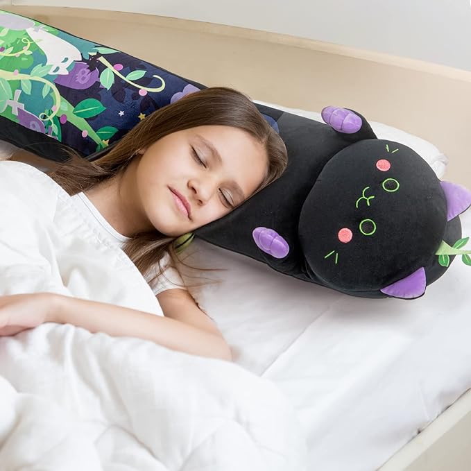 Long Cat Plush 5 Sizes, 120% Extra Filling Giant Plushness Kids Body Pillow, Kawaii Cute Black Cat Stuffed Animals Plushies, Big Long Body Pillow Black Cat Plush Gift for Girls 28”