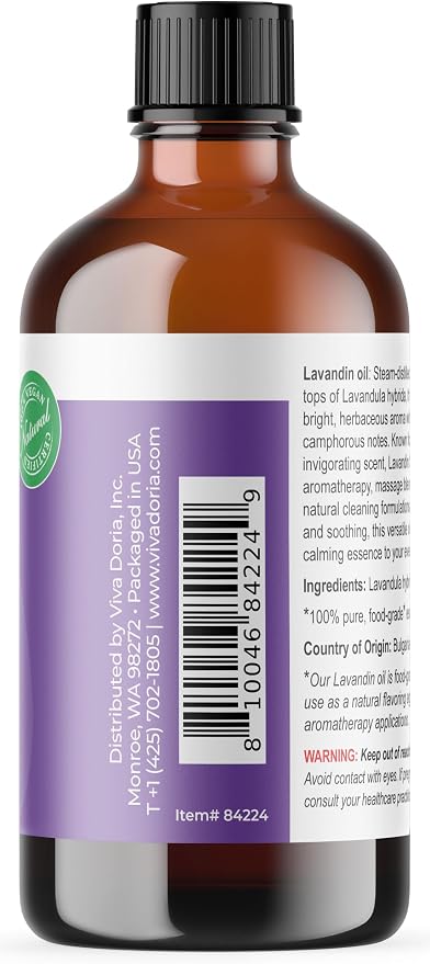 Viva Doria Lavandin Essential Oil, 100% Pure, Natural Essential Oil, Undiluted, for Aromatherapy | Food Grade, 118 mL (4 Fluid Ounce)