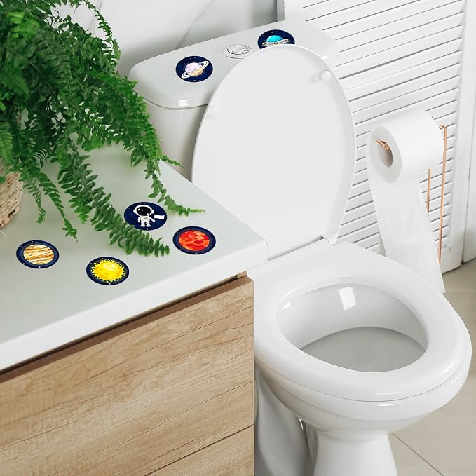 Chinco 120 Pcs Pee Targets for Boys Training Toilet Tinkle Flushable Paper Stickers You Pee on Boys Potty Training Targets Potty Aids Flushable Chart for Toddlers Use(Space Style)