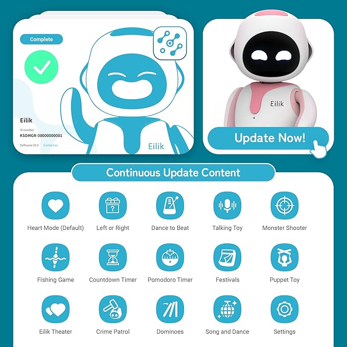 ENERGIZE LAB Eilik – Touch Interactive Toys, Cute Robot Pets with Abundant Emotions. Idle Animations&Mini-Games, Unique Gift for Girls & Boys. Support Update.(Blue + Pink Combination)