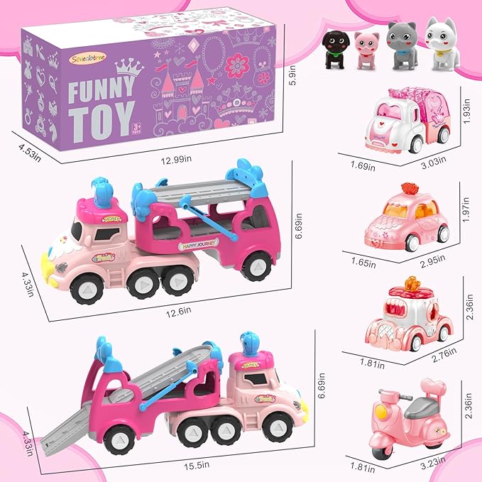 Toys for 2 Year Old Girl,Transport Carrier Truck Princess Car Toys for Toddlers 1-3,1 2 3 4 5 6 7 Year Old Girl Gifts,Birthday Gift for Kids