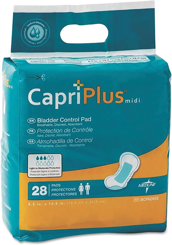 Medline ContourPlus Bladder Control Pads, Maximum Absorbency, 6.5 x 13.5 Inches, Bag of 28