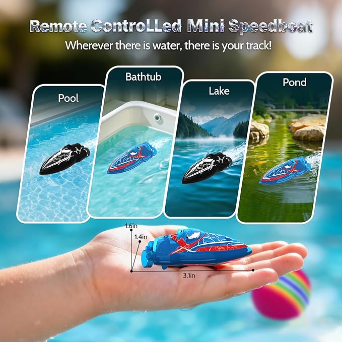 2-Pack Mini RC Boats with Floating Ball – 2.4GHz Remote Control Boats for Pools & Lakes, 2 Speeds, Auto Flip, Waterproof, Low Battery Alert, for Kids & Adults