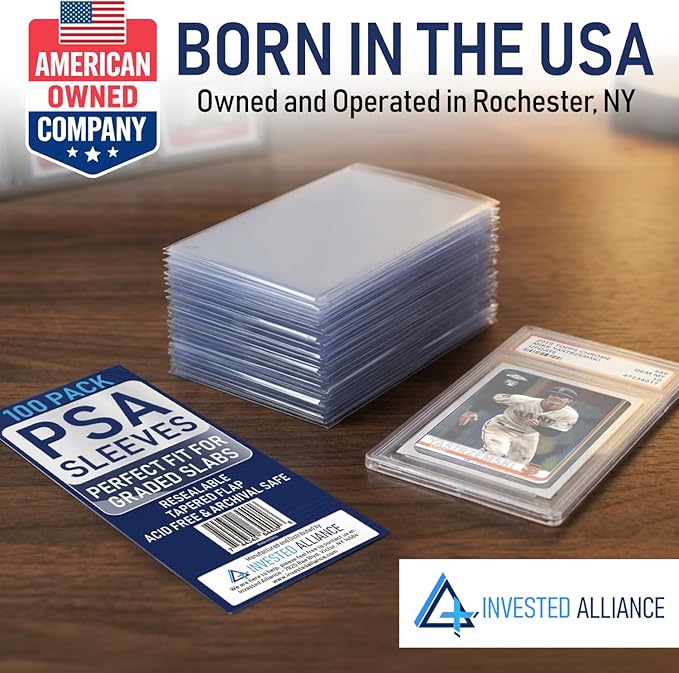 Invested Alliance PSA Slab Sleeves for Graded Cards | PSA Exact Fit Graded Card Sleeves, Resealable Slab Protector for TCG Collectors - Sports, Trading & Gaming.