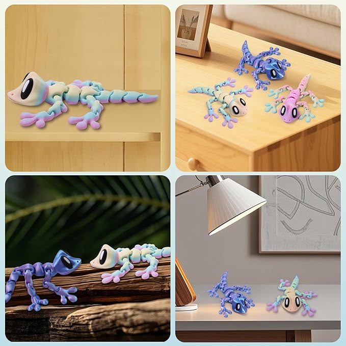 3D Printed Articulated Lizard, Flexible Dynamic Animals Toys, Full Articulated Toy with Magnets, Adults Fidget Toys for Autism ADHD, Home Office Decor, Festival Gifts (Colorful)