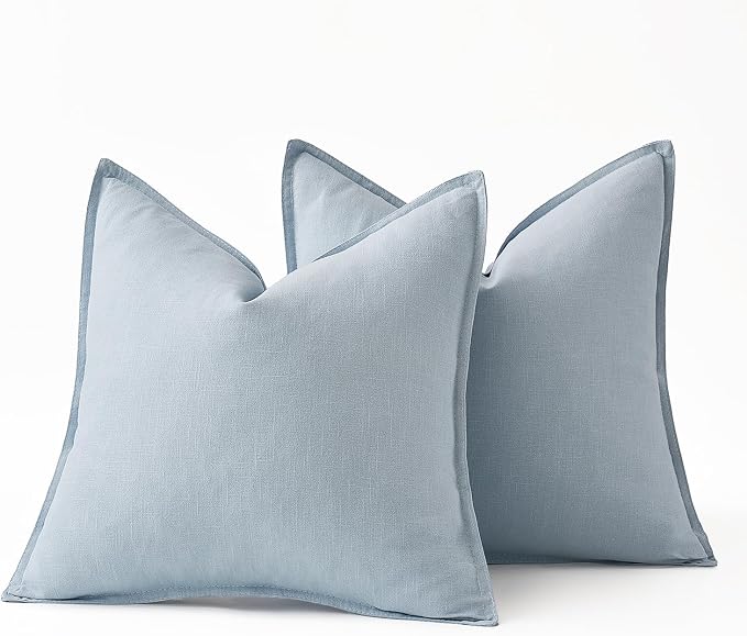 MIULEE Decorative Linen Pillow Covers 20x20 Inch Light Blue | Boho Farmhouse Neutral Couch Throw Pillows for Bed, Pack of 2 Accent Coastal Modern Pillowcases, Sofa Livingroom Home Decor