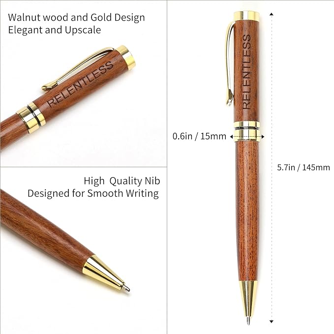 Renawe Fancy Wooden Pens Set with Box Congratulations Gifts for Women Men New Job Promotion Gift for Coworkers Boss Lady Office Business Pen Nice Positive Writing Pens Journaling Luxury Engraved Pens