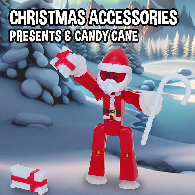 Zing StikBot Christmas Crew Pack - Includes 7 StikBots and 1 Set of Accessories, New Christmas Themed Stop Motion Animation Toy Set