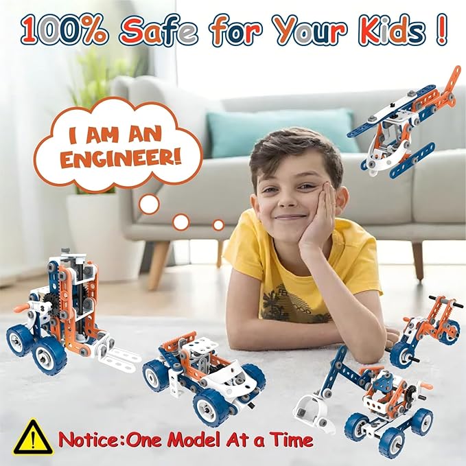 12 in 1 STEM Toys for 4 5 6 7 8+ Year Old Boy Building Toys Kids Age 4-8 5-7, 152 PCS Construction Blocks for Preschool Kids Educational STEM Kits Engineering Creative Christmas Birthday Gifts