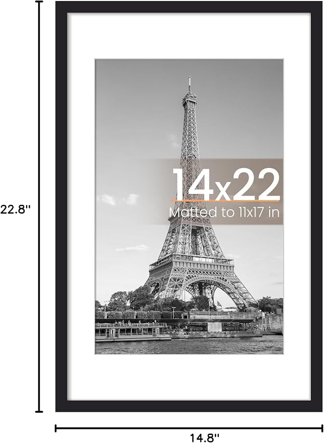 upsimples 14x22 Picture Frame, Display Pictures 11x17 with Mat or 14 x 22 Without, Wall Hanging Newspaper Frames, Black, 1 Pack