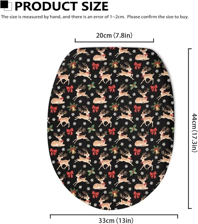 Toilet Seat Cover, Suitable for Most Round and Elongated Toilet Lid, Soft Flannel and Dustproof Toilet Lid Cover-Christmas Deer