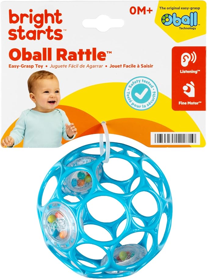 Bright Starts Oball Easy-Grasp Rattle BPA-Free Infant Toy in Blue, Age Newborn and up, 4 Inches