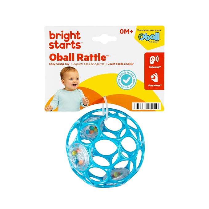 Bright Starts Oball Easy-Grasp Rattle BPA-Free Infant Toy in Blue, Age Newborn and up, 4 Inches (Pack of 2)