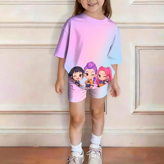 K-POP DEM0N Hunters Outfits for Girls, 2 Piece T-Shirts and Apparel Sets Birthday Gift