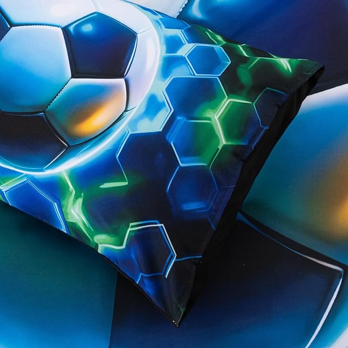 A Nice Night Twin Size 6 Pieces Football Comforter Set for Boys Girls Kids Geometric Lightweight Bedding Sets Bed in A Bag for All Seasons,Bluegreen