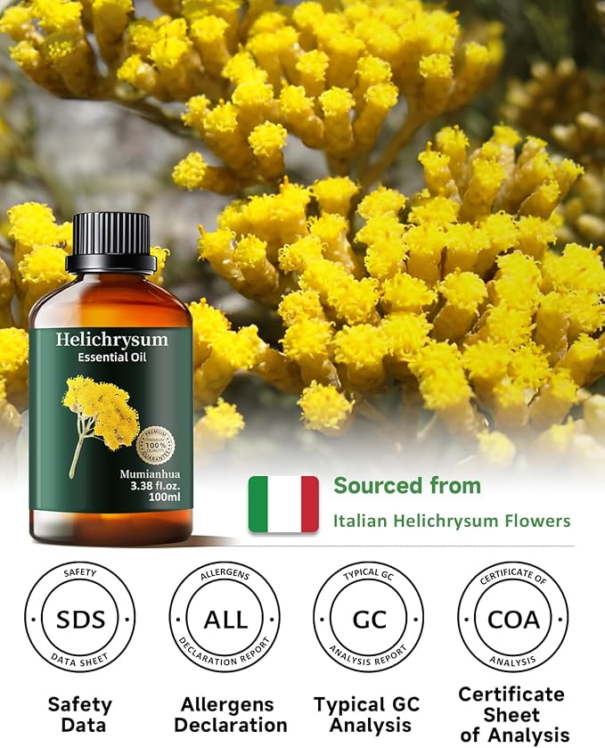 Helichrysum Essential Oil, Herbal Aroma, Diffuser & Massage, 3.38 Fl Oz | Warm Honey-Herbaceous Scent. Ideal for Skin & Scalp, Soothing Massage, Candle Making & Diffusion. Comforting Daily Ritual