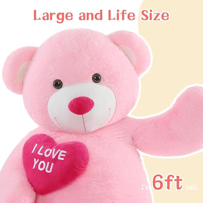 Tezituor Giant Teddy Bear Stuffed Animals 6 Feet - โI Love YouโRed Heart Human Size Teddy Bear for Girlfriend,Boyfriend,Wife,Lover-Birthday, Anniversary, Valentines, or Long Distance