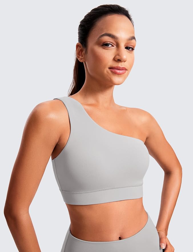 CRZ YOGA Butterluxe One Shoulder Sports Bras for Women - Sleeveless One Strap Low Impact Asymmetrical Workout Yoga Tops