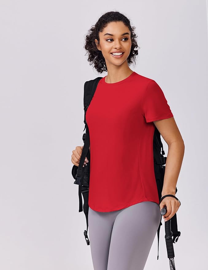 PINSPARK Soft Workout Tops for Women UPF 50+ Sun Protection Shirt Quick Dry Athletic Running Hiking Travel Basic Tee Shirts