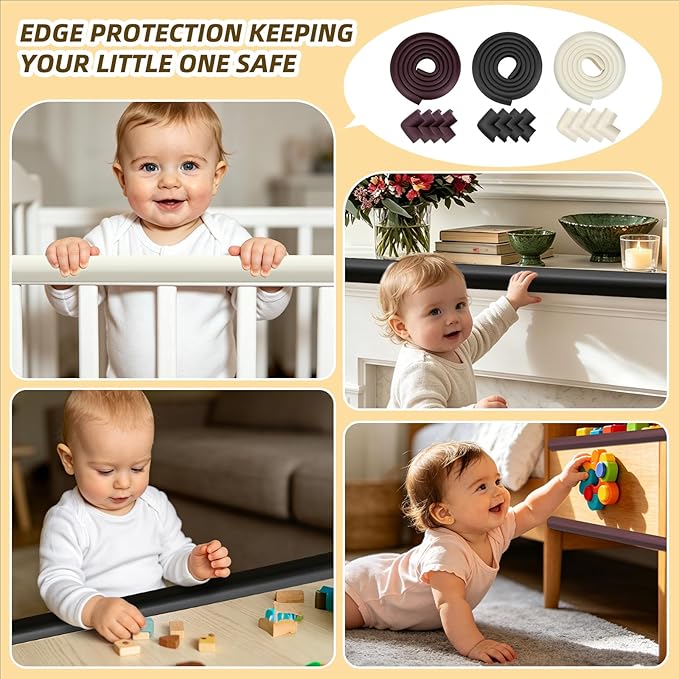 Corner Protector Baby, Baby Proofing Edge Corner Protector, Waterproof Soft Foam Cushion with Adhesive Tape (6.6ft Edge + 4 Corners),Wall Corner Protector for Fireplace, Table, Stair, Cabinet(Brown)