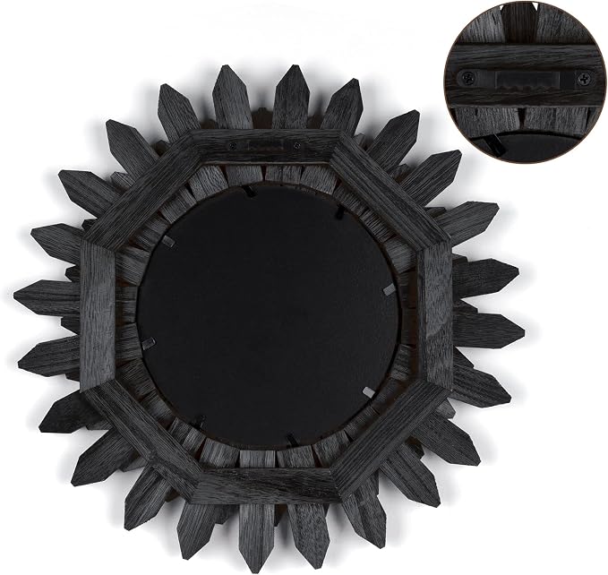 Black Wall Decor Wall Mirror 12 inch Boho Wall Decor Wood Decorative Mirror for Room Decor Home Decor for Bedroom Living Room Bathroom Kitchen Black