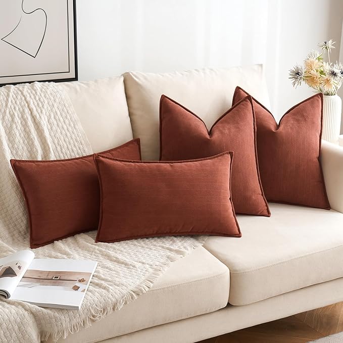 MIULEE Pack of 2 Fall Rust Euro Shams Chenille Pillow Covers 22x22 Inch | Decorative Soft Couch Throw Pillows,Farmhouse Cushion Covers,Elegant Design for Sofa,Bed,Living Room,Summer Decor