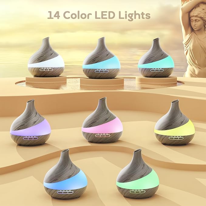 HJTHJT 500ML Essential Oil Diffuser: Aroma Diffuser with Remote Control for Hotel Spa Yoga Room - Humidifier with 14 Colors LED Night Light for Bedroom Home Relaxation
