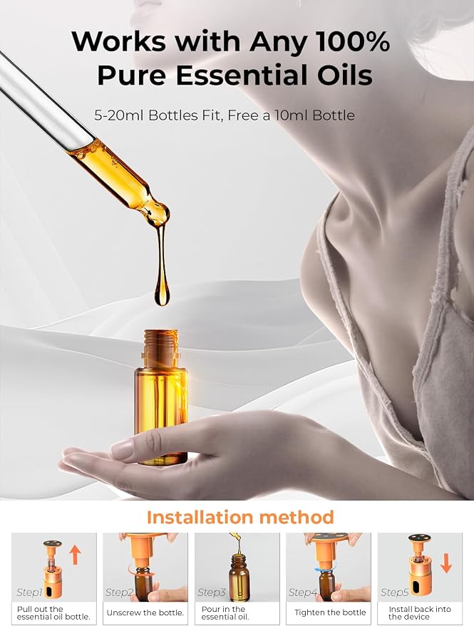 Waterless Essential Oil Diffuser: ๐ ๐๐จ๐ฅ๐จ๐ซ๐ฌ ๐๐๐ Scent Diffuser for Home&Car&Office - Portable Diffuser with 48H Battery, 4 Timers & 3 Mist Levels, Bright Orange
