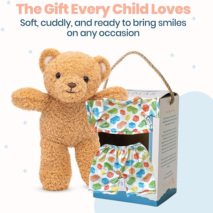 Zip N' Bear Soft Plush Teddy Bear Stuffed Animal with Building Dreams Pajamas - Zippy The Bear Cute Cuddly Plush Toy, Perfect Sensory Teddy for Kids, Toddlers - Adorable Gift & Bedtime Companion
