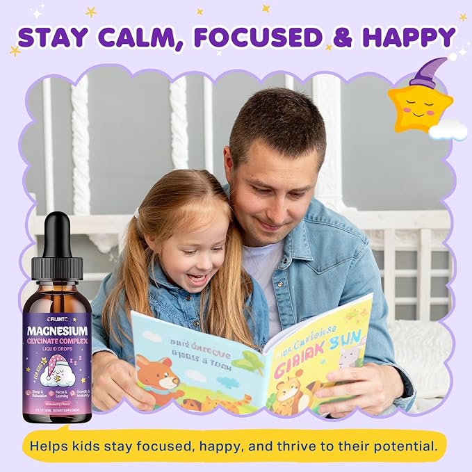2 Pack Magnesium Glycinate Liquid for Kids - Magnesium Bisglycinate Drops with L-Theanine, Chamomile & Vitamin B6, B12, C, D3 for Sleep, Relaxation, Immune Support, Calm & Focus - 4 Fl Oz, Strawberry