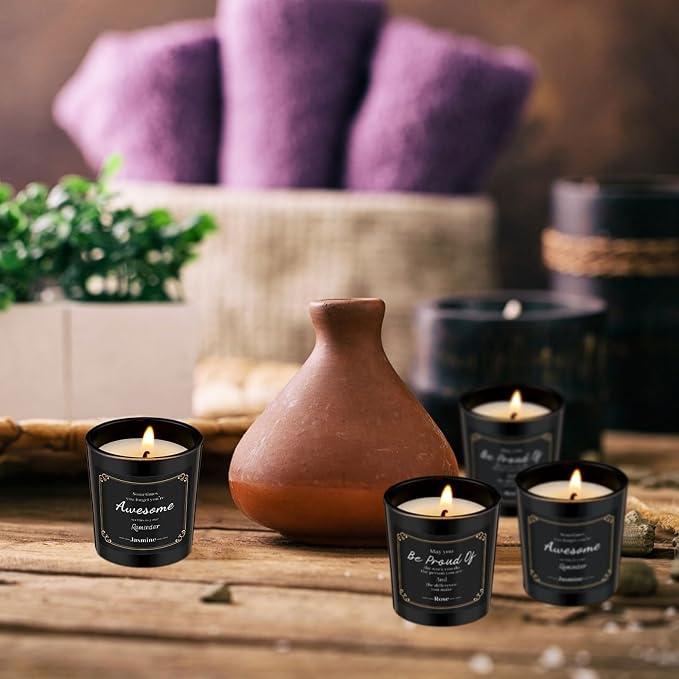 MTLEE 16 Pack Scented Candles Gifts Set Aromatherapy Soy Wax Candles Bulk Scented for Women Men Birthday Bath Yoga Family Gatherings Festive(Motivational,Black)