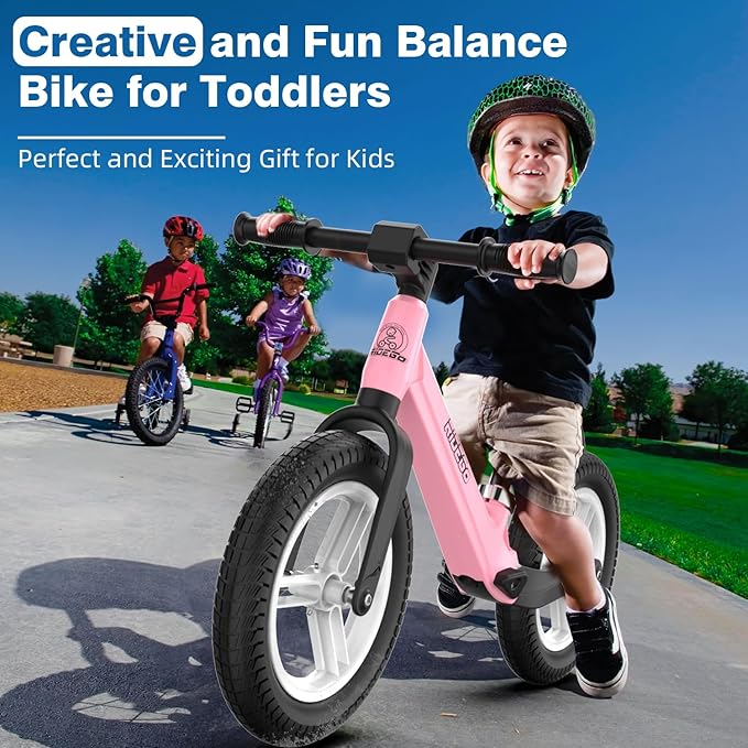 Ridego 12 Inch Balance Bike for Kids 2-4 Year Old,Lightweight Kids Bike with Adjustable Seat, Push Bicycle with Air Rubber Tires,Ride-on Toys Birthday Gift