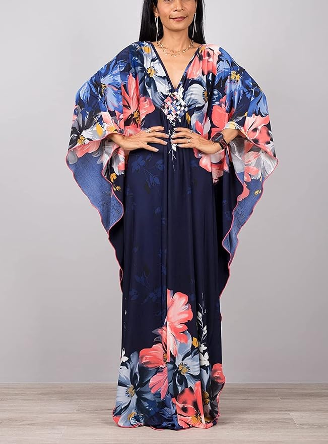 Venasha Womens Caftan Floral Print Kaftan Dress Short Sleeve Swimsuit Cover up Loungewear for Summer