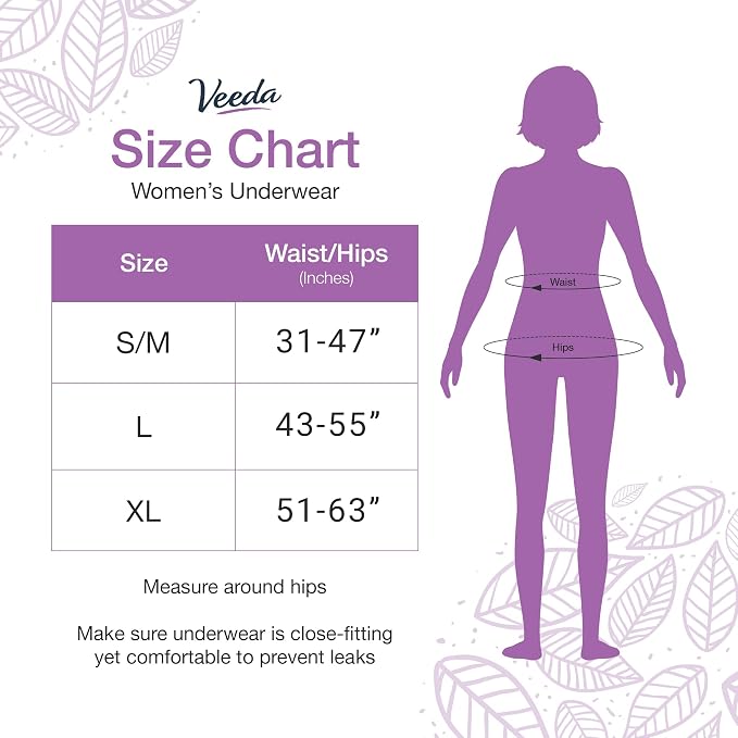 Veeda Natural Adult Incontinence Underwear for Women - Postpartum Underwear for Bladder Leakage Protection - Disposable Underwear with Maximum Absorbency - Large Size - 12 Count
