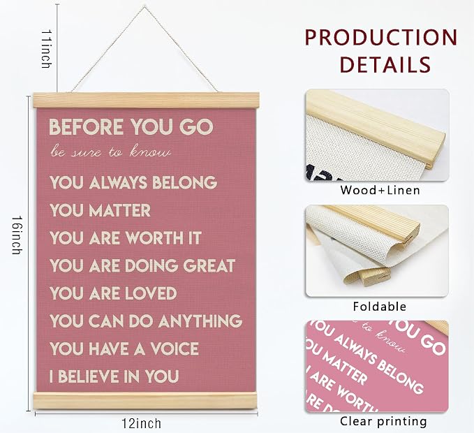 foedor Pink Inspirational Girls Room Classroom Office Wall Art Decor,12x16 | Mental Health Positive Affirmations Wall Art Decor, Therapist Nurse Wall Art Decor for Kids Teen Bedroom Playroom Wall Decor