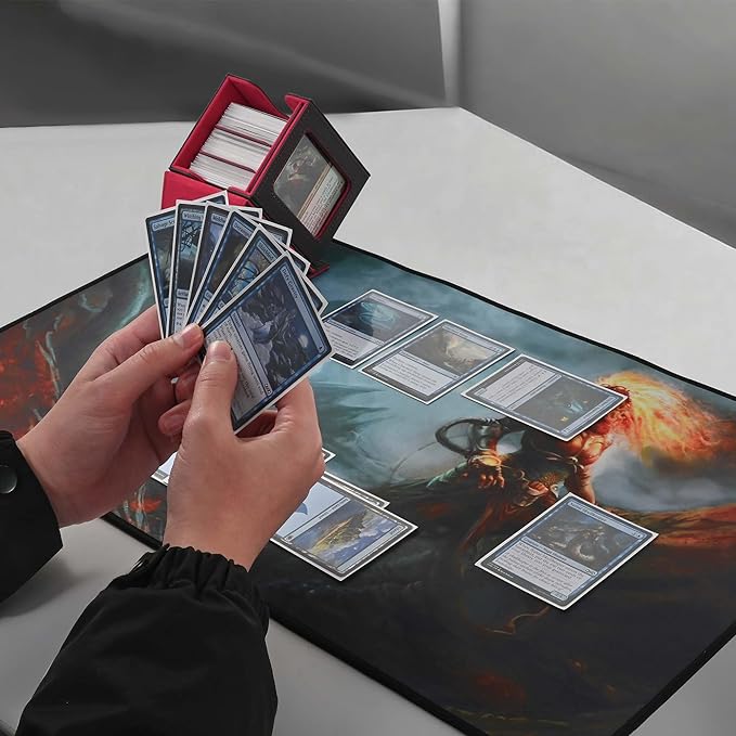 ZLCA MTG Deck Box with Commander Window Display, Trading Card Storage Box Holds 100 Double-Sleeved Cards Suitable for TCG/CCG/PTCG/EDH/Magic/Sport Cards (Black&Red)