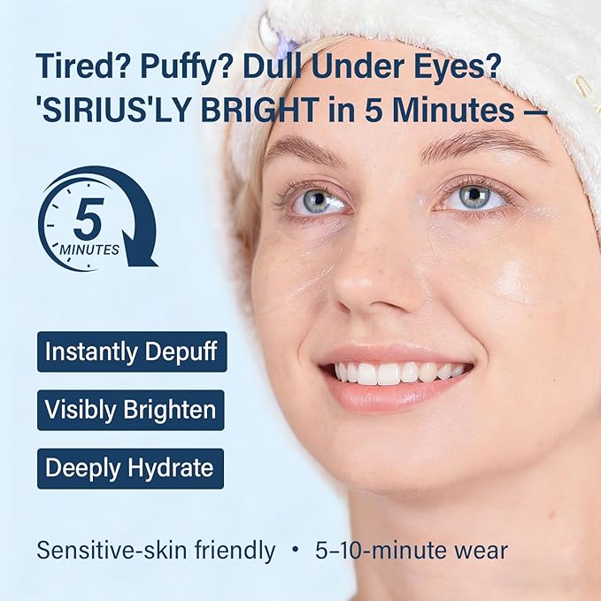 Tintark SIRIUSLY BRIGHT Under Eye Patches 28 Pairs, 15-Min Revitalizing Eye Masks with Caffeine Hyaluronic Acid Iris Moss to Reduce Dark Circles and Puffiness, Brightening & Depuffing Gifts for Women