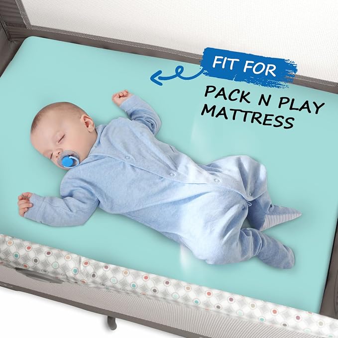 Pack and Play Sheets Boy Girl, 2 Pack Portable Playard Sheet Fits for Graco Pack N Play, Snug Fit Breathable Soft Fitted Playpen Sheet, Mini Crib Sheets, Blue & Pink