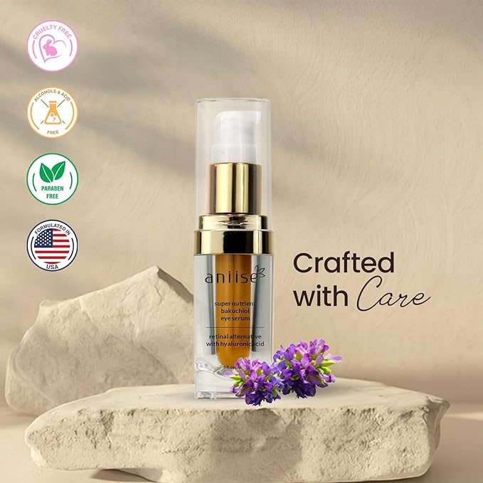 Bakuchiol Eye Serum – Natural Retinol Alternative with Hyaluronic Acid, Vitamins C & E – Hydrating & Under Eye Serum for Fine Lines, Dark Circles & Puffiness – 0.5 fl oz (15 mL)