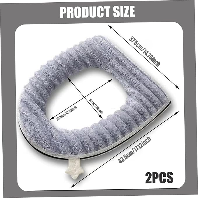 2Pcs Zippered Washable Toilet Seat Cover Pad, Soft Elastic Plaid Winter Toilet Seat Warmer, Comfortable Accessories