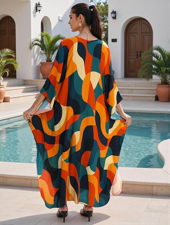 Mumu Dresses for Women Plus Size, Bohemian Kaftan Beach Cover Up Long Maxi Nightgown Soft Loungewear
