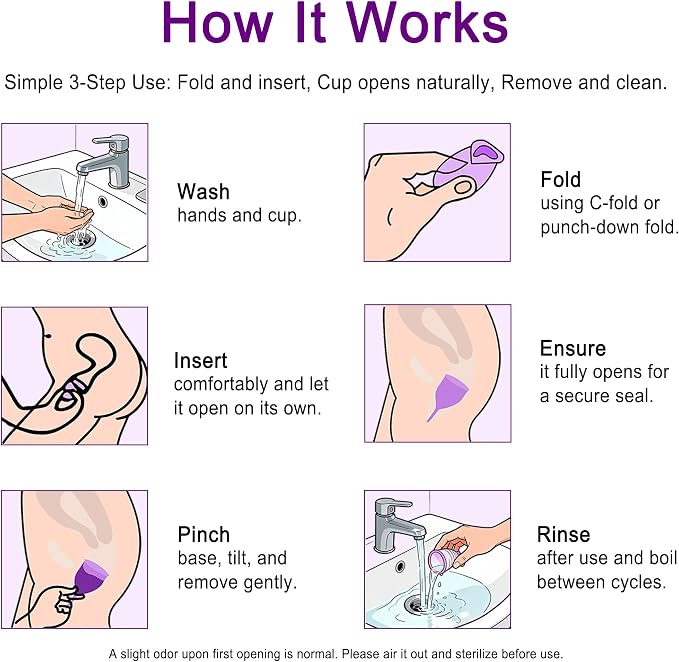 Menstrual Cup Set, 2 Pack (S & L), for Different Flow Levels, Menstruation Cup Large 30ml & Small 23ml, Purple