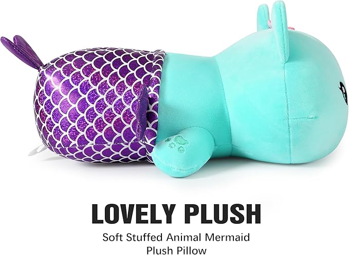 Onsoyours Cute Kitten Mermaid Plush Toy Stuffed Animal Kitty Soft Mermaid Cat Plush Pillow for Kids (Blue Cat Mermaid, 12")